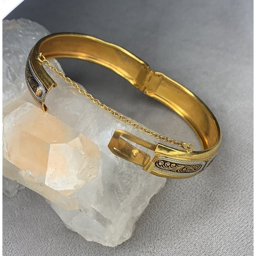 Gorgeous Vintage Scroll Pattern, Enameled Gold To… - image 4